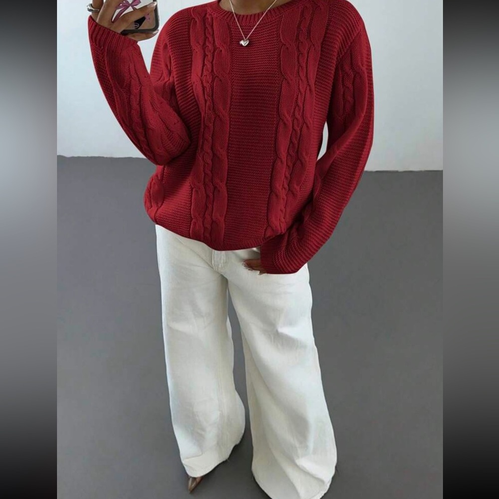Burgundy Cable Knit Sweater - Picture 5 of 7